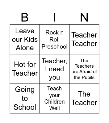 Teachers Bingo! Bingo Card