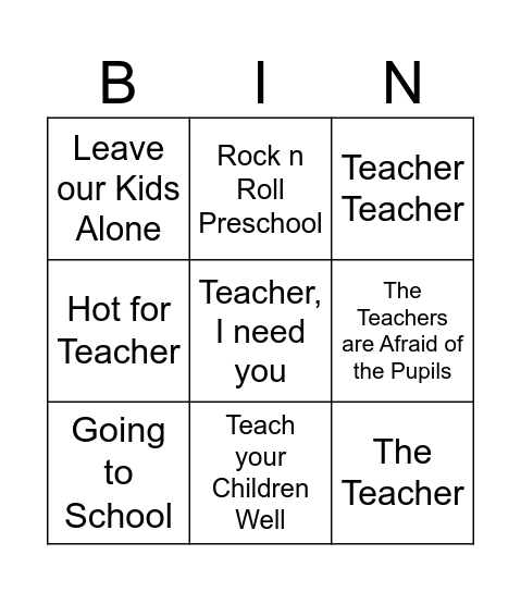 Teachers Bingo! Bingo Card