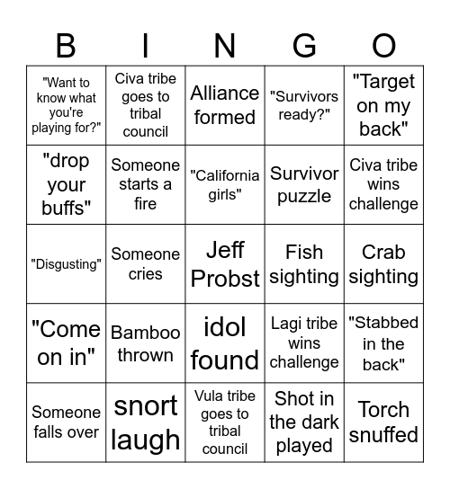 Survivor Bingo Card