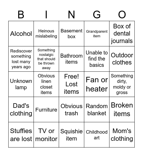 Tamara's Room Bingo Card