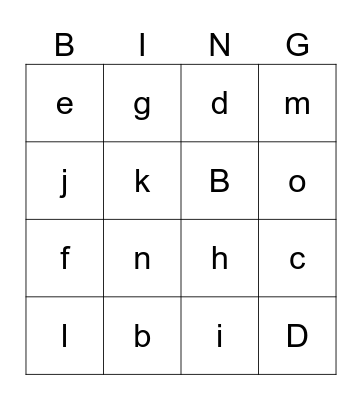 Letters Bingo Card