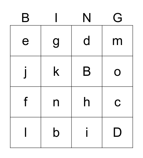 Letters Bingo Card
