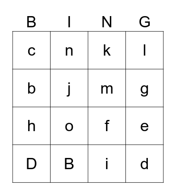 Letters Bingo Card