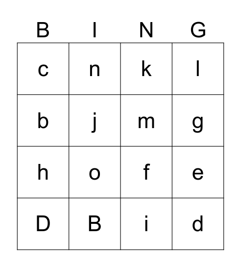 Letters Bingo Card