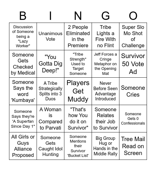 Survivor 48 Episode 1 Bingo Card