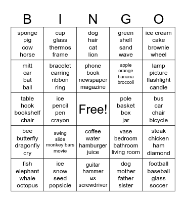 What Doesn't Belong Bingo Card