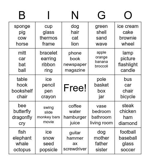 What Doesn't Belong Bingo Card