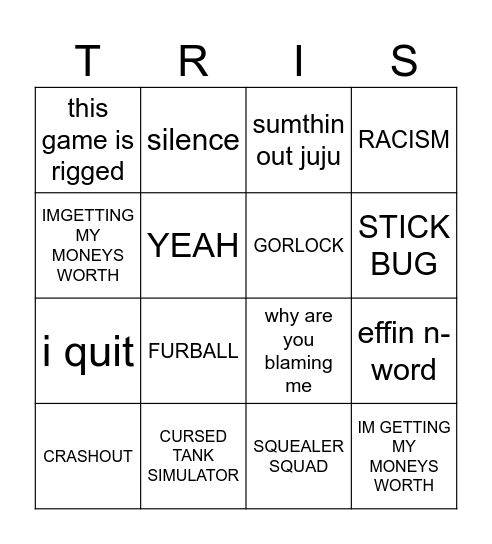 TRISTON AND Bingo Card