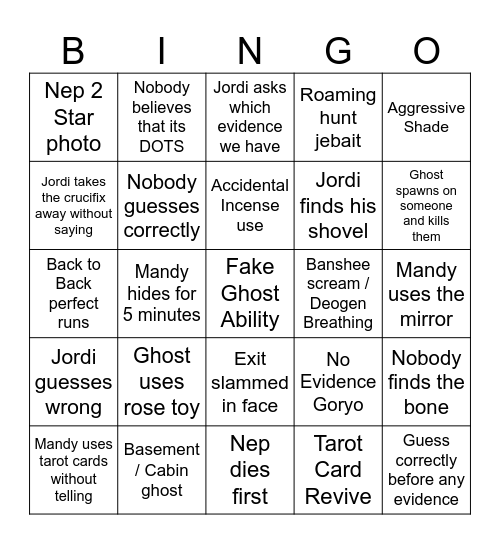 PhasmoPHOBIA Bingo Card