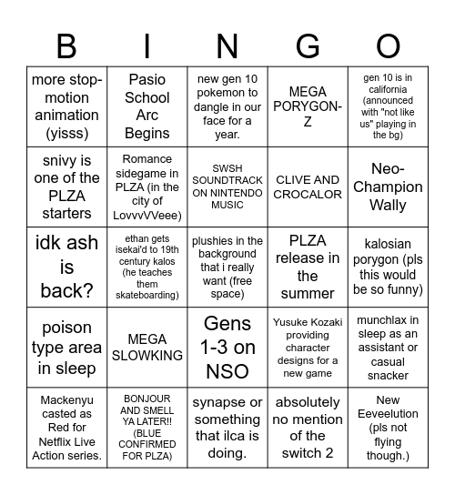 Mem Pokemon Presents Bingo 2k25 Bingo Card