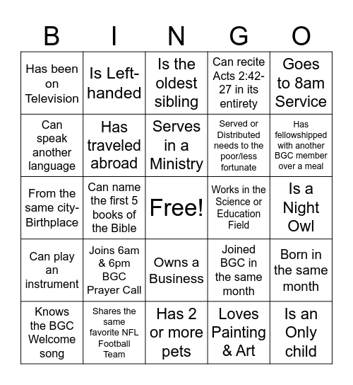 BGC New Member & Ambassador BINGO Card