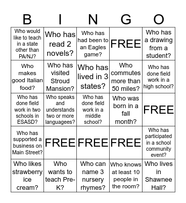 Getting to Know KDP Members! Bingo Card