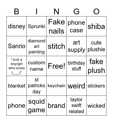 temu Bingo Card