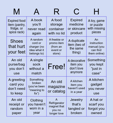 March forward to declutter your home! Bingo Card