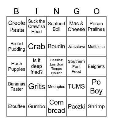 Mardi Gras Food Bingo Card