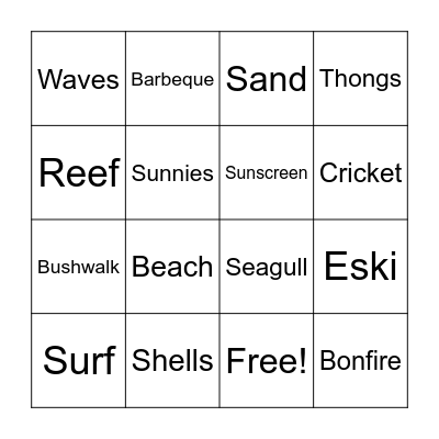 Summer Fun Bingo Card