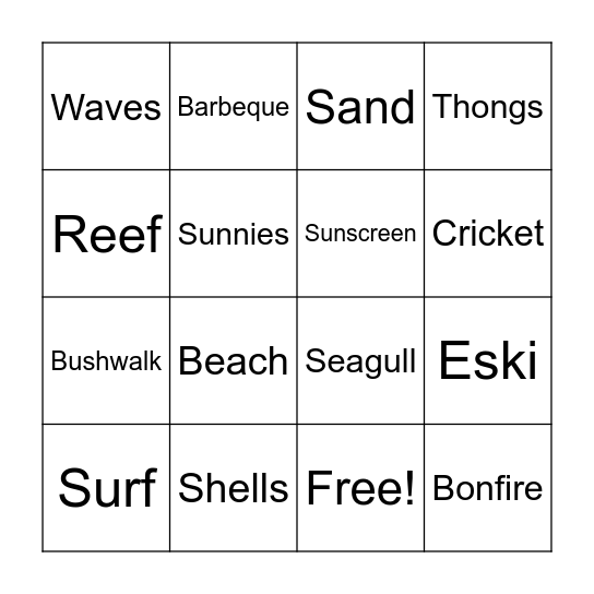 Summer Fun Bingo Card