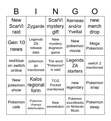 Pokemon Day Presents 2025 Bingo Card