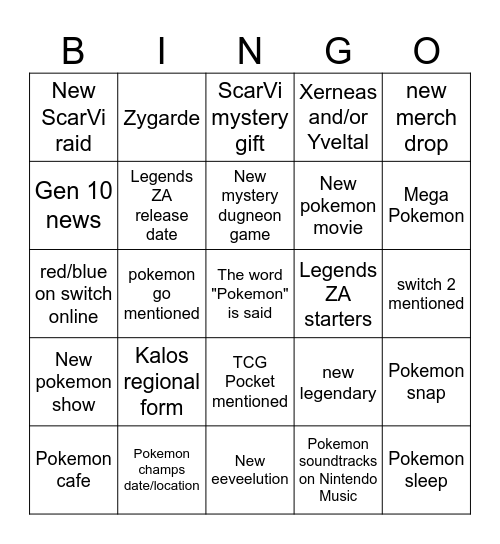 Pokemon Day Presents 2025 Bingo Card