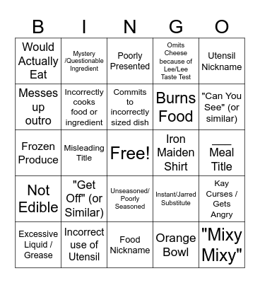 Kay's Cooking BIngo Card