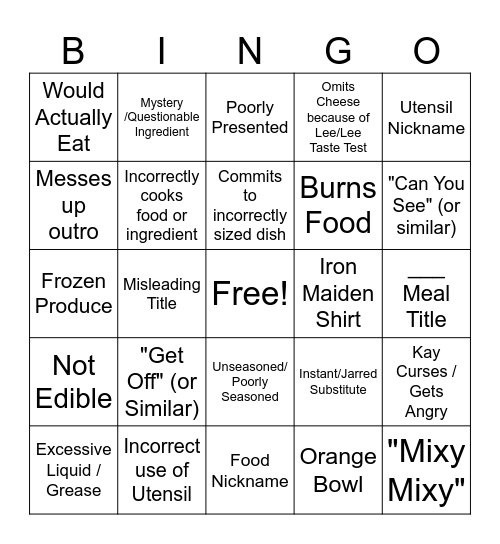Kay's Cooking BIngo Card