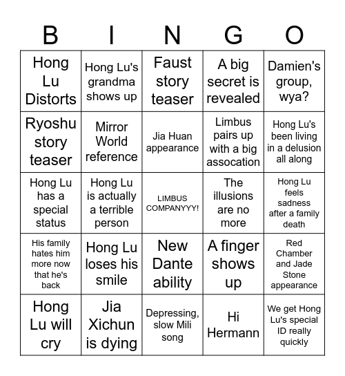 Limbus Company: Canto 8 BINGO Card Bingo Card