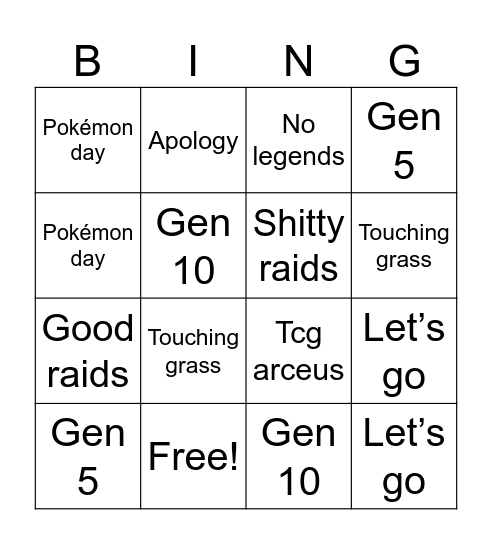 Pokémon Direct Bingo Card