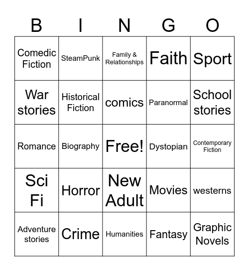 Library Genre Bingo Card