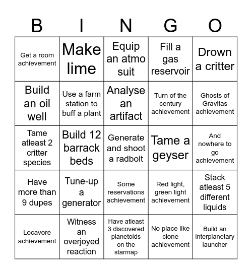 Bingo not included Bingo Card