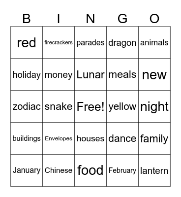 Chinese New Year Bingo Card