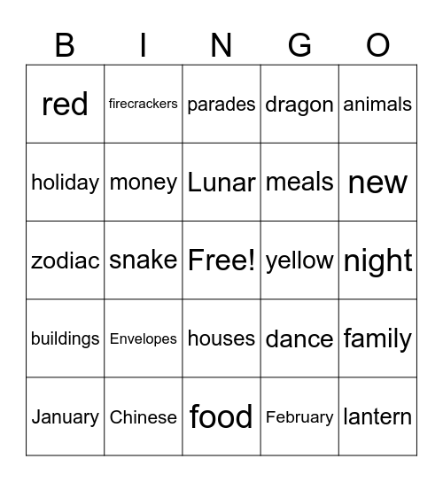 Chinese New Year Bingo Card