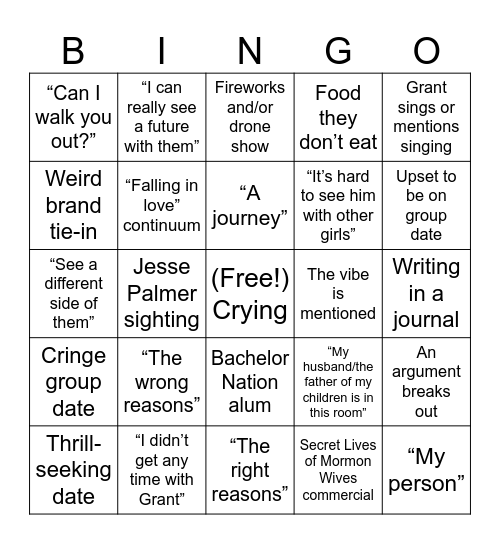 Grant Prize Bingo Card