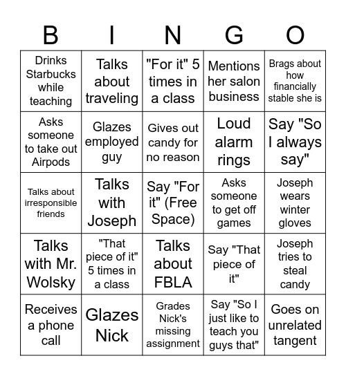 Swank Bingo (For it) Bingo Card