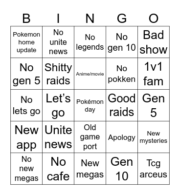 Pokémon Day Bingo Card