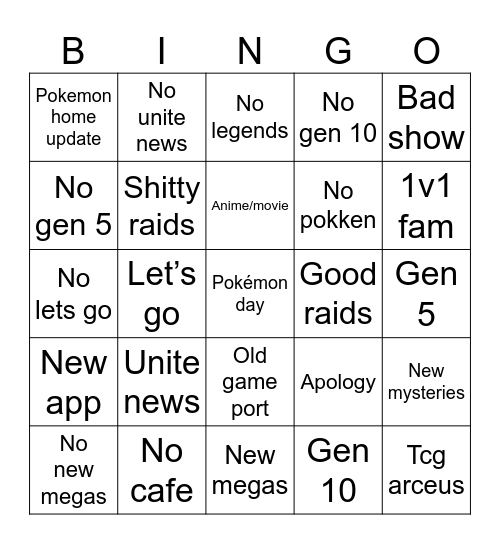 Pokémon Day Bingo Card