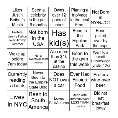 WEST FEST  - GET TO KNOW YOUR Co-workers Bingo Card