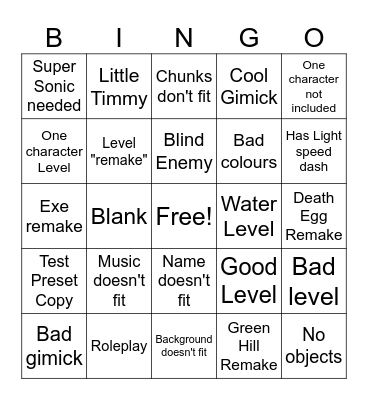 Classic Sonic Sim Bingo Card