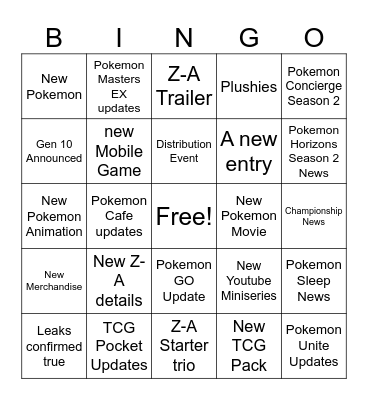 2025 Pokemon Presents Bingo Card