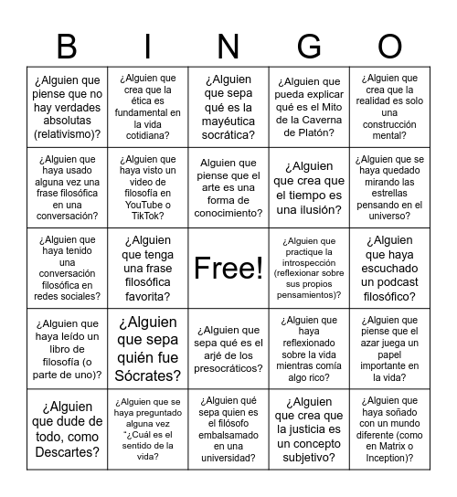 BINGO HUMANO FILOSOFIA Bingo Card