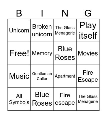 The Glass Menagerie Bingo Card
