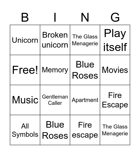 The Glass Menagerie Bingo Card