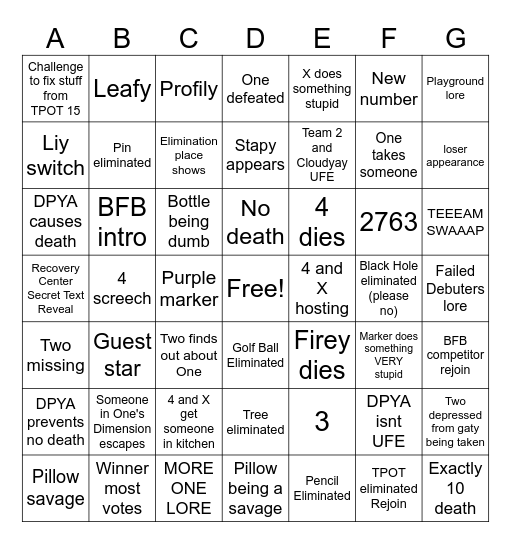 Tpot 16 bingo Card