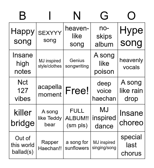 haechan solo Bingo Card