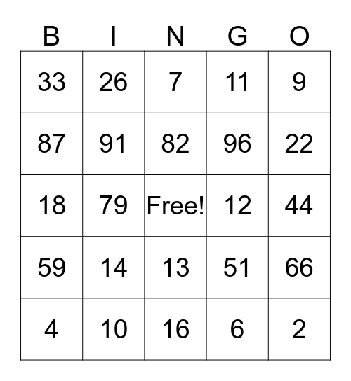 Nombres Bingo Card