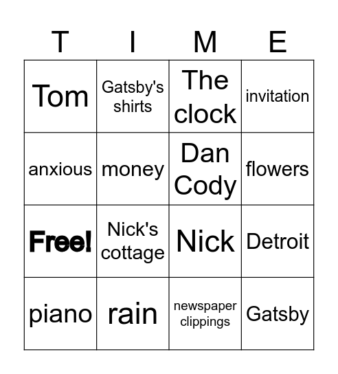 Gatsby Chapter 5 Bingo Card
