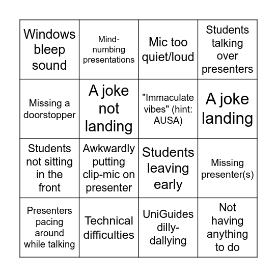 Session Support Bingo Card