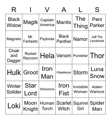 Marvel rivals bingo Card