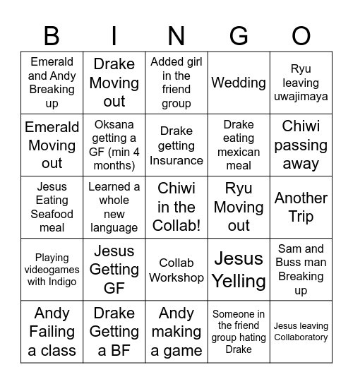 Friendship BINGO Card