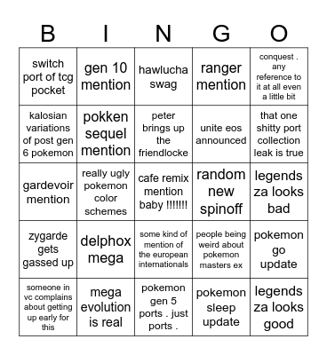 cassidy pokemon bingo Card