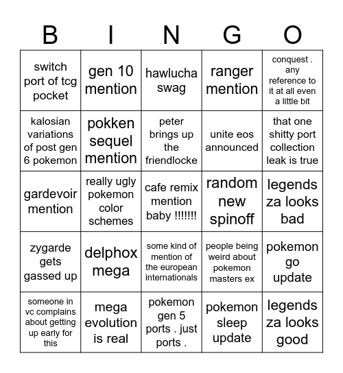 cassidy pokemon bingo Card
